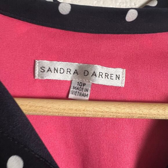 Sandra Darren Navy Polka Dot Sleeveless Button Shirt Midi Dress Size 10P - Picture 8 of 8